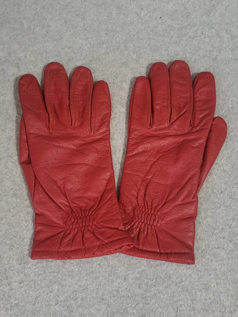 Vintage Red Leather Gloves Women's Size M Winter Driving Lined Retro MCM